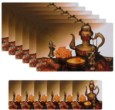 Castle Decor Rectangular Pack of 6 Table Placemat(Brown, White, PVC)