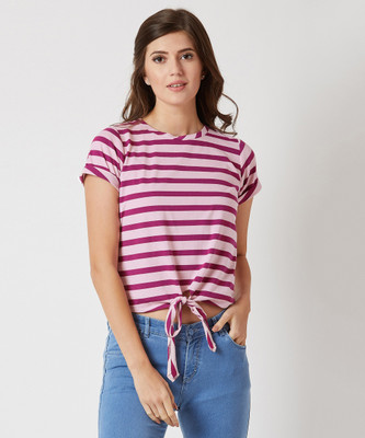 Miss Chase Casual Regular Sleeve Striped Women Pink Top