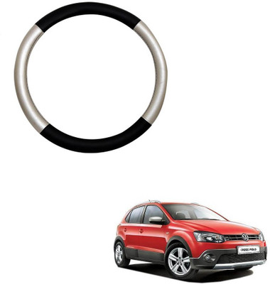 MATIES Steering Cover For Volkswagen Polo Cross(Silver Black, Leatherite)