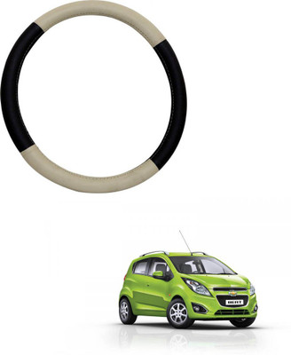 MATIES Steering Cover For Chevrolet Beat(Beige Black, Leatherite)