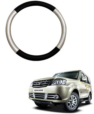 MATIES Steering Cover For Tata Sumo Grande(Silver Black, Leatherite)