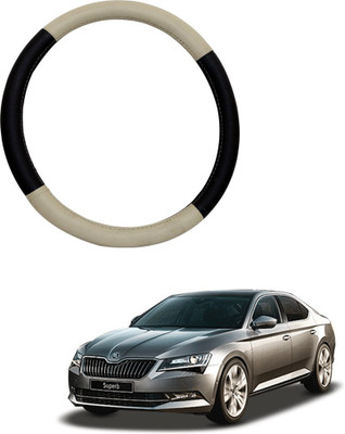 MATIES Steering Cover For Skoda Superb(Beige Brown, Leatherite)