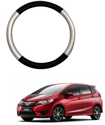 MATIES Steering Cover For Honda Jazz(Silver Black, Leatherite)