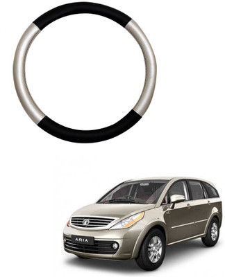 MATIES Steering Cover For Tata Aria(Silver Black, Leatherite)