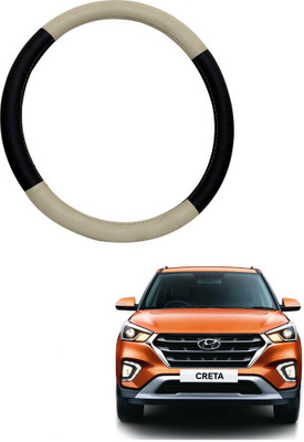 MATIES Steering Cover For Hyundai Creta(Beige Black, Leatherite)
