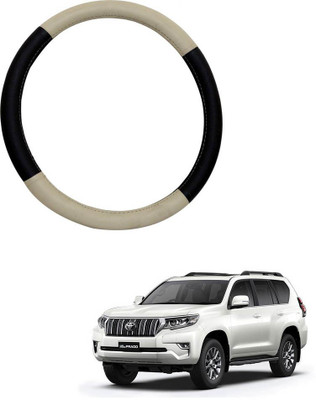 MATIES Steering Cover For Toyota Land Cruiser(Beige Black, Leatherite)