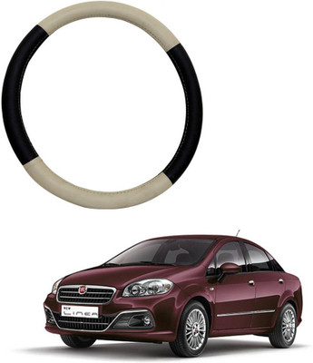 MATIES Steering Cover For Fiat Linea(Beige Brown, Leatherite)