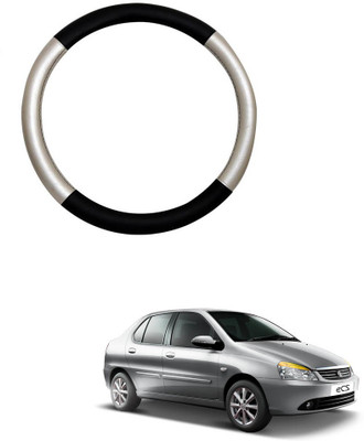 MATIES Steering Cover For Tata Indigo CS(Silver Black, Leatherite)