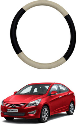 AYW Steering Cover For Hyundai Verna Fluidic(Beige, Black, Leather)