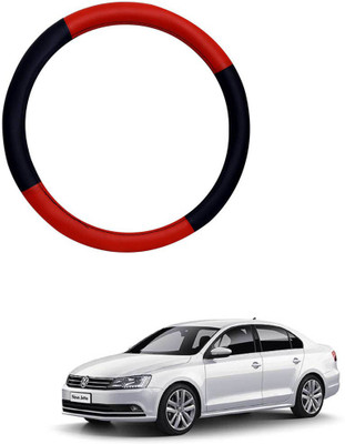 MATIES Steering Cover For Volkswagen Jetta(Red Black, Leatherite)