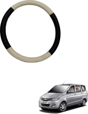 MATIES Steering Cover For Hyundai Eon(Beige Black, Leatherite)