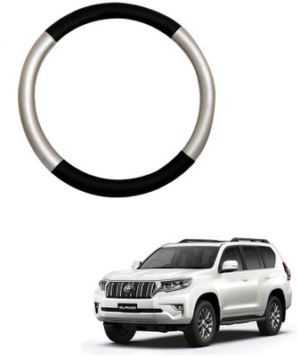 MATIES Steering Cover For Toyota Land Cruiser Prado(Silver Black, Leatherite)