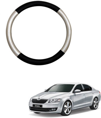 AYW Steering Cover For Skoda Octavia(Silver, Black, Leather)