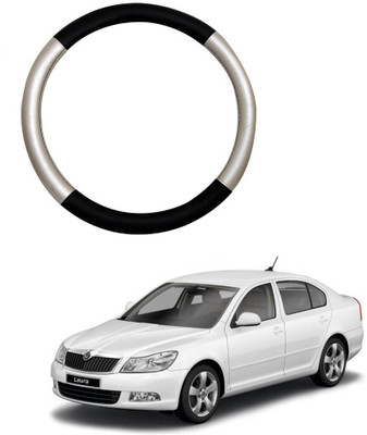 MATIES Steering Cover For Skoda Laura(Silver Black, Leatherite)