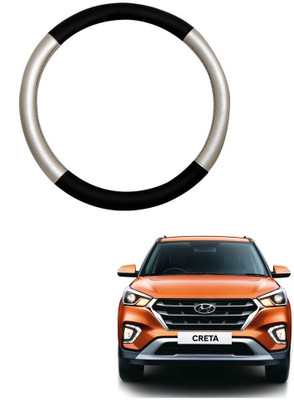 MATIES Steering Cover For Hyundai Creta(Silver Black, Leatherite)