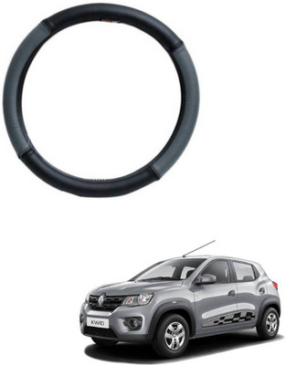MATIES Steering Cover For Renault Kwid(Grey Black, Leatherite)