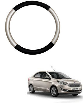 MATIES Steering Cover For Ford Aspire(Silver Black, Leatherite)