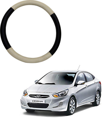 MATIES Steering Cover For Hyundai Verna(Beige Black, Leatherite)