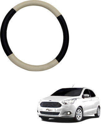 MATIES Steering Cover For Renault Fluence(Beige Black, Leatherite)