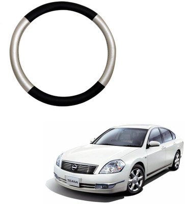MATIES Steering Cover For Nissan Teana(Silver Black, Leatherite)