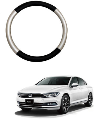 MATIES Steering Cover For Volkswagen Passat(Silver Black, Leatherite)