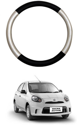 MATIES Steering Cover For Nissan Micra Active(Silver Black, Leatherite)