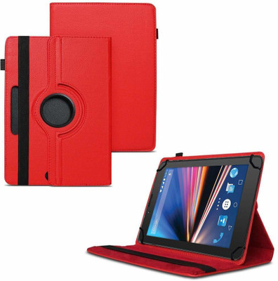 TGK Flip Cover for Lava Ivory S 4G Tablet 7 inch /360 Degree Rotating Universal Case With Three Camera Hole(Red)