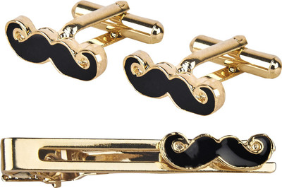 Shining Jewel Brass Cufflink & Tie Pin Set(Gold)