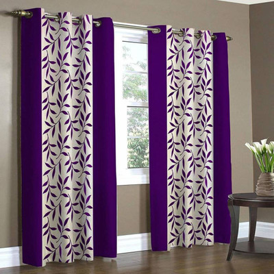 Styletex 213 cm (7 ft) Door Polyester Semi Transparent Curtain (Pack Of 2)(Purple, Printed)
