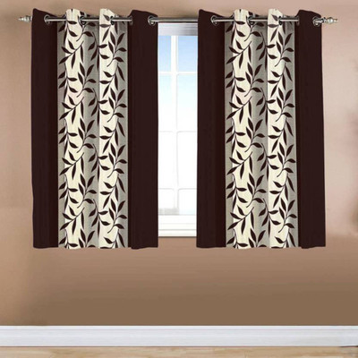 Styletex 151 cm (5 ft) Window Polyester Semi Transparent Curtain (Pack Of 2)(Brown, Printed)