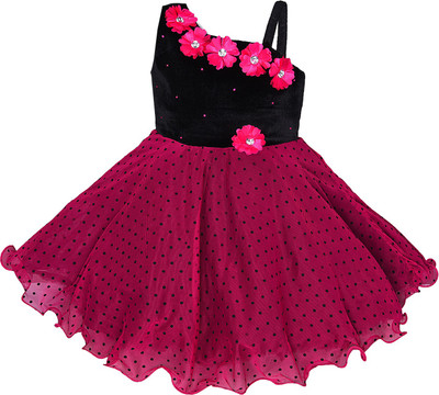 Wishkaro Girls Midi/Knee Length Party Dress(Pink, Sleeveless)