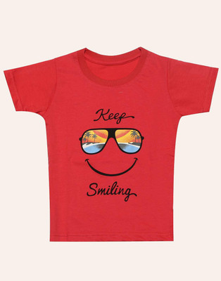 babeezworld Boys Striped Cotton Blend Regular T Shirt(Red, Pack of 1)