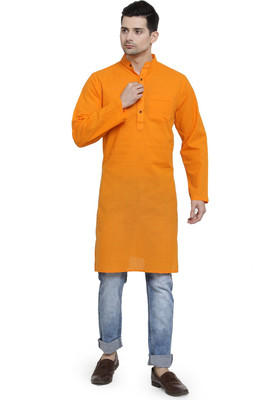 Enchanted Drapes Men Solid Straight Kurta(Orange)