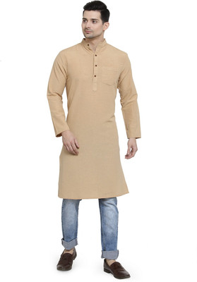 Enchanted Drapes Men Solid Straight Kurta(Brown)