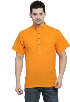 Enchanted Drapes Men Self Design Straight Kurta(Orange)