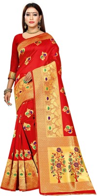 Kuki Woven Kanjivaram Art Silk Saree(Red)