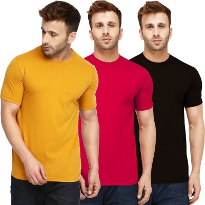 New Trends Collection Self Design, Solid Men Round Neck Red, Black, Yellow T-Shirt