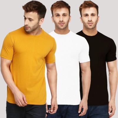 New Trends Collection Self Design, Solid Men Round Neck White, Black, Yellow T-Shirt