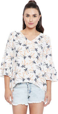 FORELEVY Casual Layered Sleeve Printed Women White Top