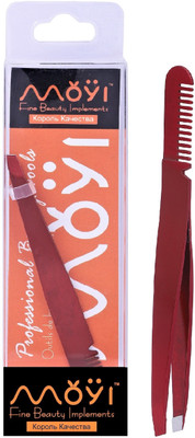 MOYI Stainless Slant Tip Tweezer with eyebrow comb (2in1)