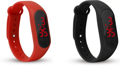 Jamvai JM-Rubber Magnet LED RED-BLACK Watch M2 For Men & Women & Kids M2 LED Watch PINK - PURPLE Combo Analog-Digital Watch - For Boys & Girls