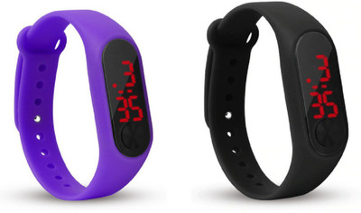 Jamvai JM-Rubber Magnet LED PURPLE -RED Watch M2 For Men & Women & Kids M2 LED Watch PINK - PURPLE Combo Analog-Digital Watch - For Boys & Girls