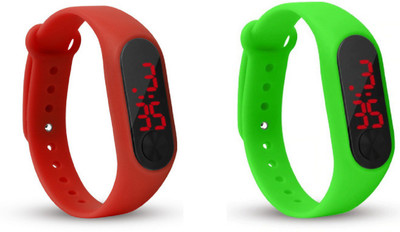 Jamvai JM-Rubber Magnet LED RED-GREEN Watch M2 For Men & Women & Kids M2 LED Watch PINK - PURPLE Combo Analog-Digital Watch - For Boys & Girls