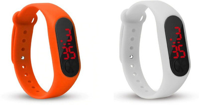 Jamvai Magnet LED ORANGE-WHITE Watch M2 For Men & Women & Kids M2 LED Watch PINK - PURPLE Combo Analog-Digital Watch - For Boys & Girls