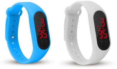 Jamvai -Rubber Magnet LED SKY BLUE-WHITE Watch M2 For Men & Women & Kids M2 LED Watch SKY BLUE- WHITE Combo Analog-Digital Watch - For Boys & Girls