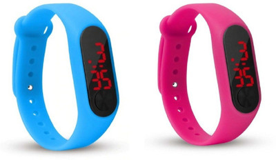 Jamvai JM-Rubber Magnet LED SKY BLUE- PINK Watch M2 For Men & Women & Kids M2 LED Watch SKY BLUE- PINK Combo Analog-Digital Watch - For Boys & Girls