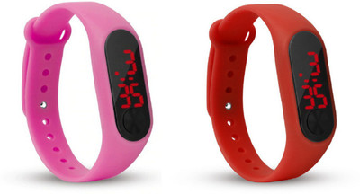 Jamvai JM-Rubber Magnet LED PINK-RED Watch M2 For Men & Women & Kids M2 LED Watch PINK - PURPLE Combo Analog-Digital Watch - For Boys & Girls
