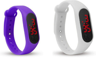 Jamvai Magnet LED PURPLE -WHITE Watch M2 For Men & Women & Kids M2 LED Watch PINK - PURPLE Combo Analog-Digital Watch - For Boys & Girls