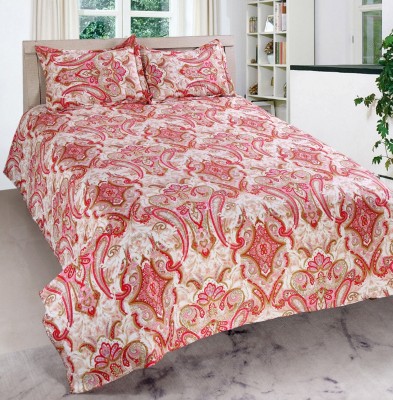 welhous 190 TC Cotton Double Floral Flat Bedsheet(Pack of 1, Orange)