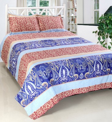 wholesaleindia 190 TC Cotton Double Striped Flat Bedsheet(Pack of 1, Blue)